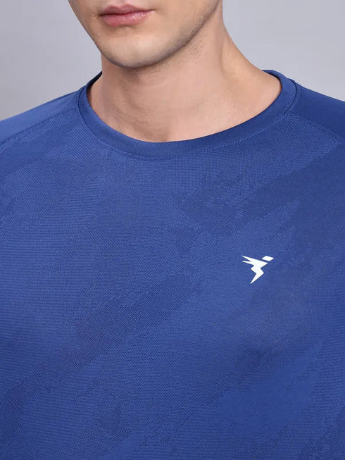 Men Self Design Slim Fit Crew Neck T-shirt with VENTMESH