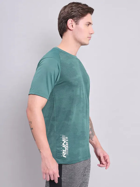 Men Self Design Slim Fit Crew Neck T-shirt with VENTMESH
