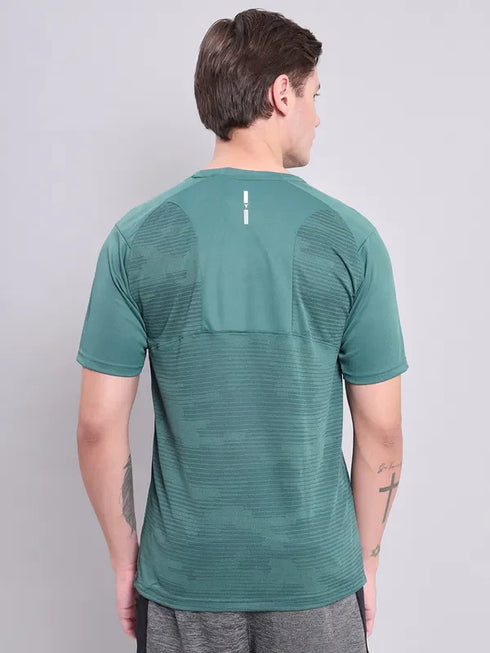 Men Self Design Slim Fit Crew Neck T-shirt with VENTMESH