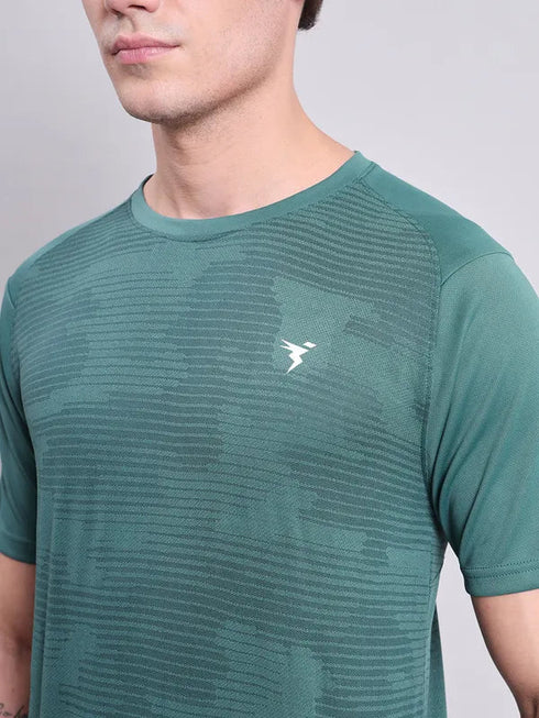 Men Self Design Slim Fit Crew Neck T-shirt with VENTMESH