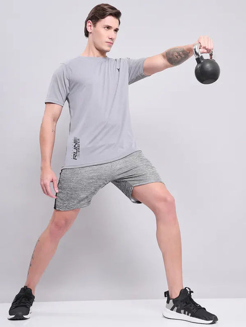 Men Self Design Slim Fit Crew Neck T-shirt with VENTMESH