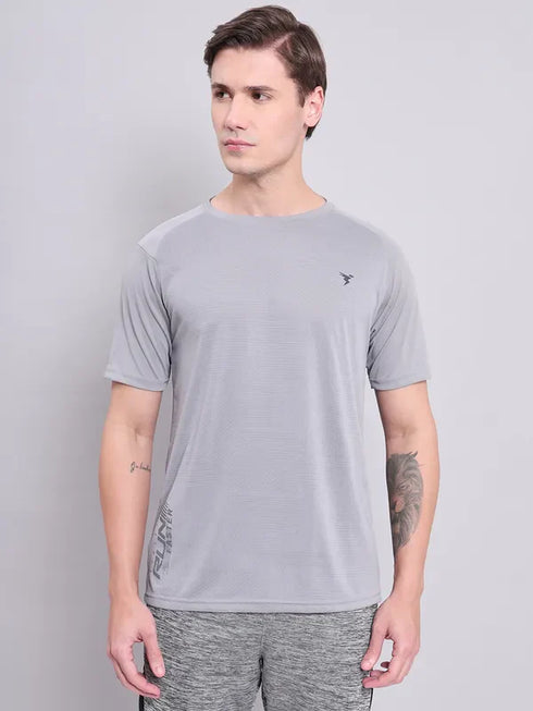 Men Self Design Slim Fit Crew Neck T-shirt with VENTMESH