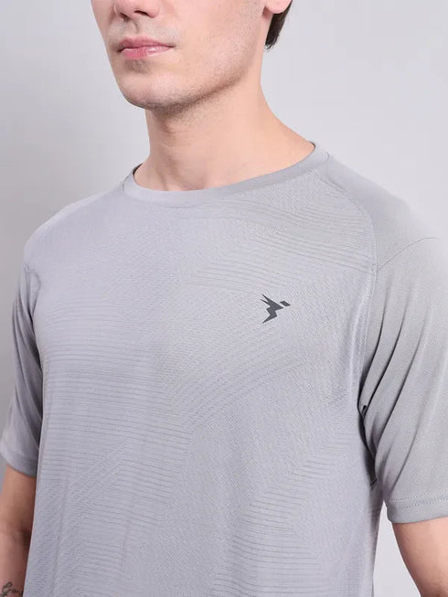 Men Self Design Slim Fit Crew Neck T-shirt with VENTMESH