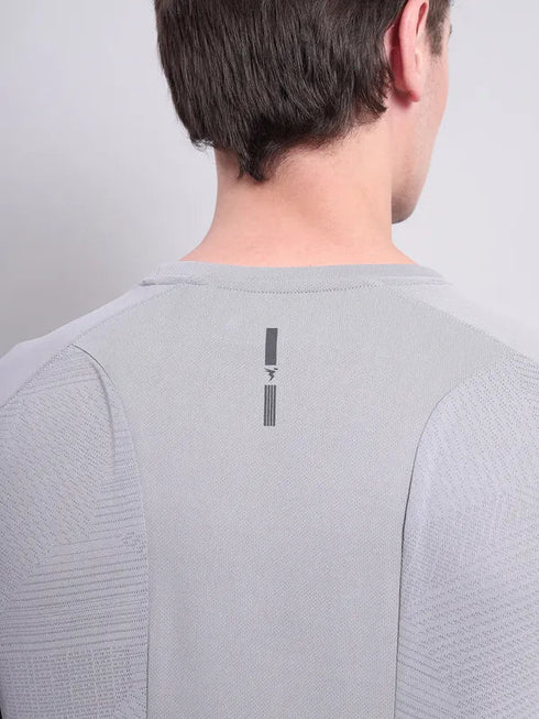 Men Self Design Slim Fit Crew Neck T-shirt with VENTMESH