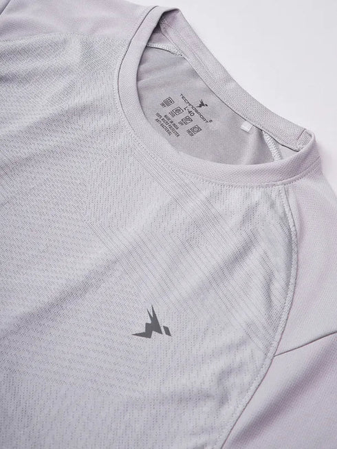 Men Self Design Slim Fit Crew Neck T-shirt with VENTMESH