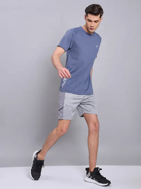Men Self Design Slim Fit Crew Neck T-shirt with VENTMESH