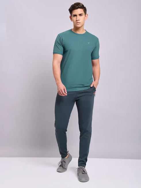 Men Solid Slim Fit Crew Neck T-shirt with MATPIQ