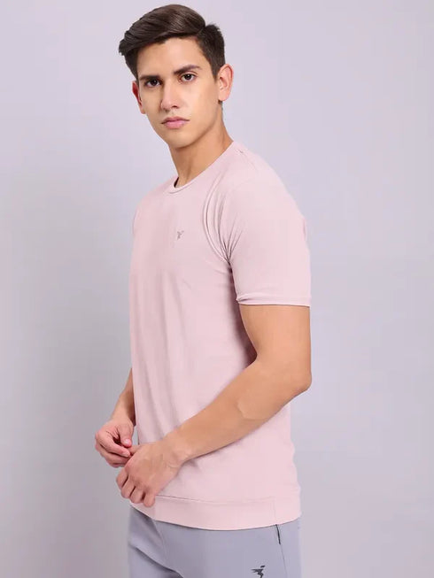 Men Solid Slim Fit Crew Neck T-shirt with MATPIQ
