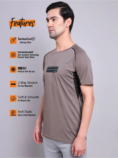Men Printed Regular Fit Crew Neck T-shirt with TECHNO COOL+