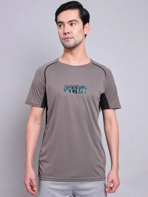 Men Printed Regular Fit Crew Neck T-shirt with TECHNO COOL+