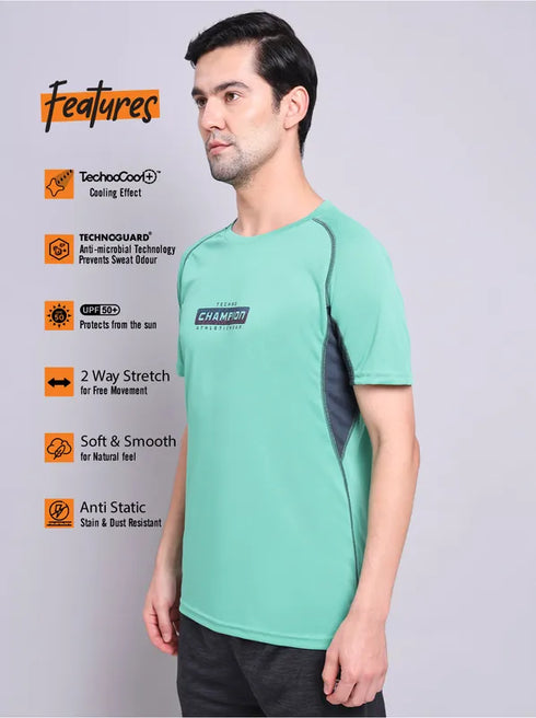 Men Printed Regular Fit Crew Neck T-shirt with TECHNO COOL+