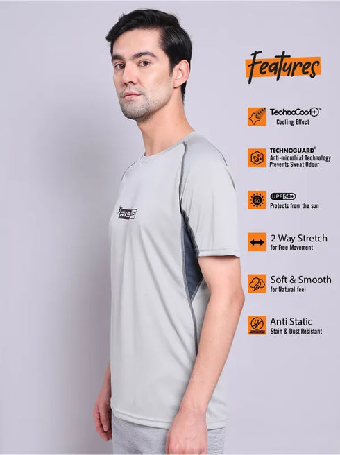 Men Printed Regular Fit Crew Neck T-shirt with TECHNO COOL+