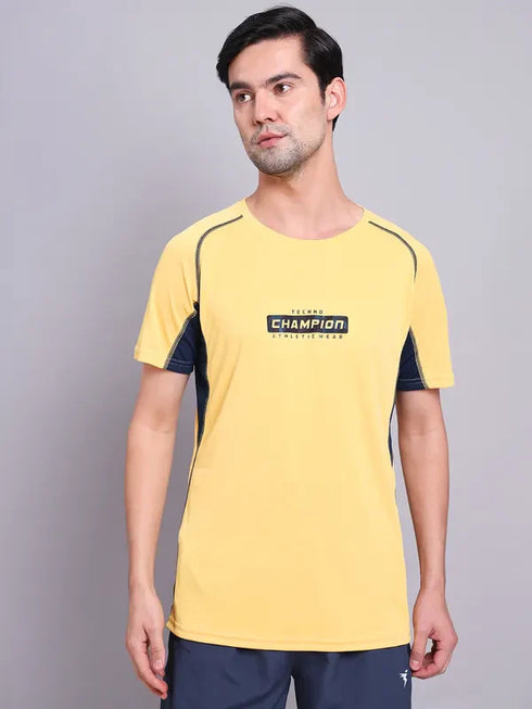 Men Printed Regular Fit Crew Neck T-shirt with TECHNO COOL+