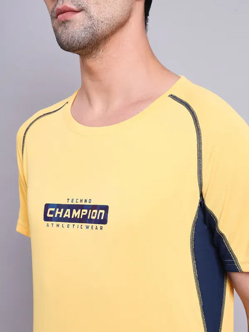 Men Printed Regular Fit Crew Neck T-shirt with TECHNO COOL+