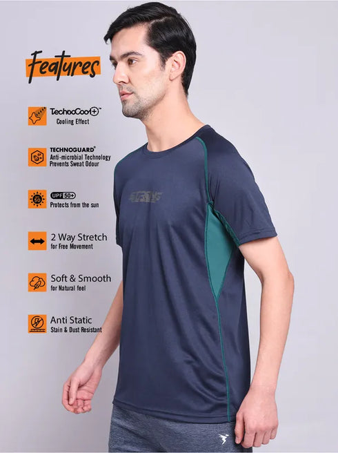Men Printed Regular Fit Crew Neck T-shirt with TECHNO COOL+