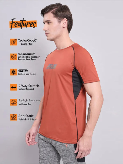 Men Printed Regular Fit Crew Neck T-shirt with TECHNO COOL+