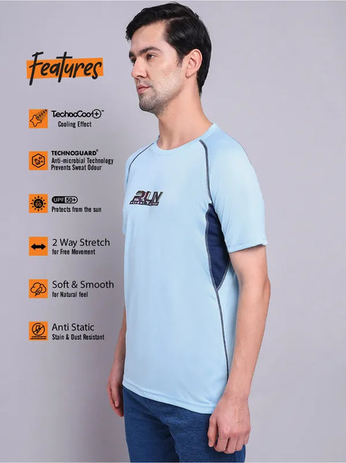 Men Printed Regular Fit Crew Neck T-shirt with TECHNO COOL+