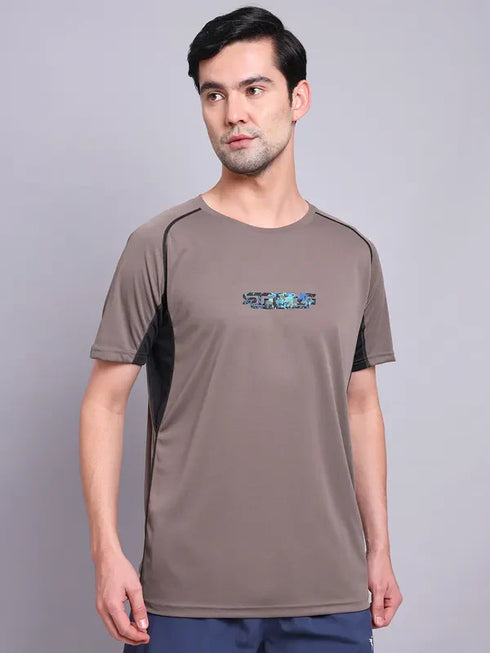 Men Printed Regular Fit Crew Neck T-shirt with TECHNO COOL+