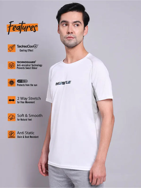 Men Printed Regular Fit Crew Neck T-shirt with TECHNO COOL+