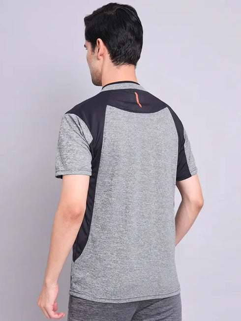 Men Melange Slim Fit Mock Neck T-shirt with TECHNO COOL+