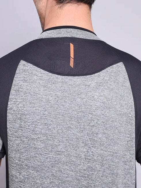 Men Melange Slim Fit Mock Neck T-shirt with TECHNO COOL+