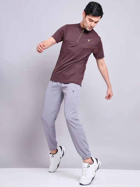 Men Melange Slim Fit Mock Neck T-shirt with TECHNO COOL+