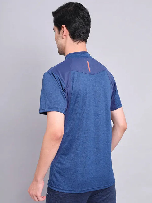 Men Melange Slim Fit Mock Neck T-shirt with TECHNO COOL+