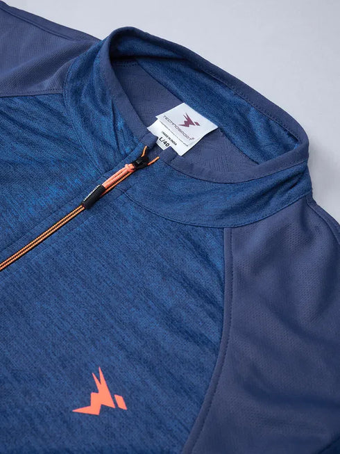 Men Melange Slim Fit Mock Neck T-shirt with TECHNO COOL+