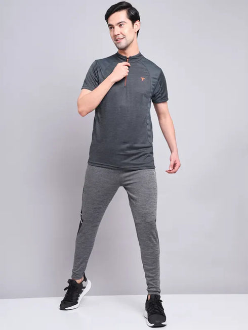 Men Melange Slim Fit Mock Neck T-shirt with TECHNO COOL+