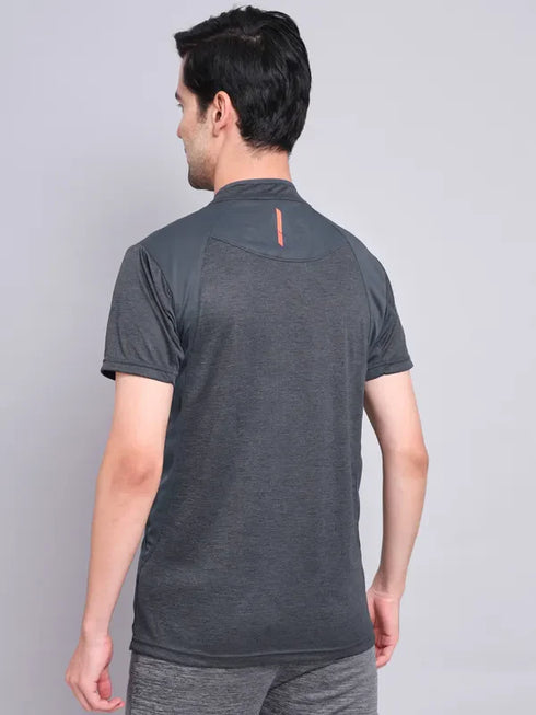 Men Melange Slim Fit Mock Neck T-shirt with TECHNO COOL+