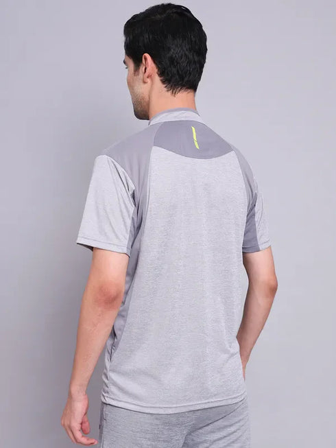 Men Melange Slim Fit Mock Neck T-shirt with TECHNO COOL+