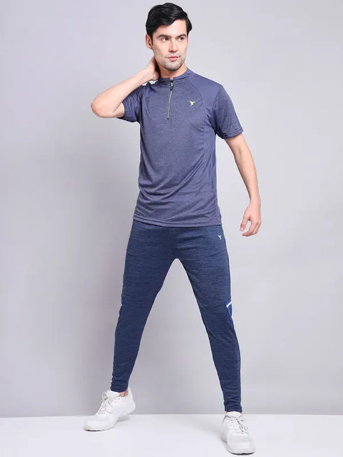Men Melange Slim Fit Mock Neck T-shirt with TECHNO COOL+