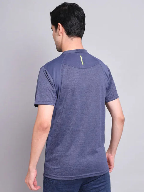 Men Melange Slim Fit Mock Neck T-shirt with TECHNO COOL+