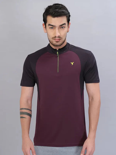 Men Colorblock Slim Fit Mock Neck T-shirt with TECHNO COOL+