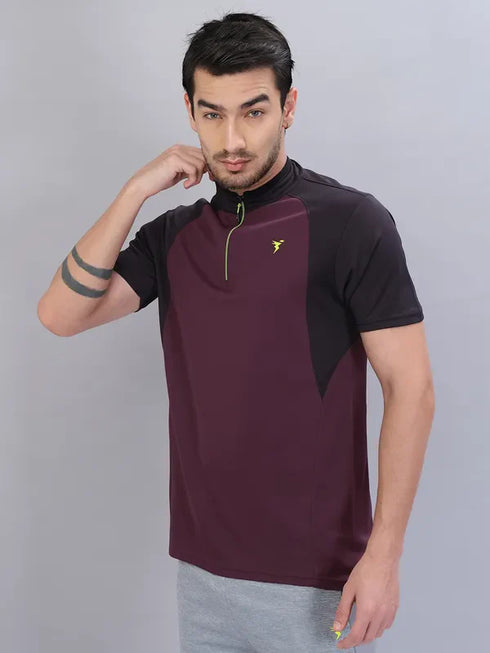 Men Colorblock Slim Fit Mock Neck T-shirt with TECHNO COOL+