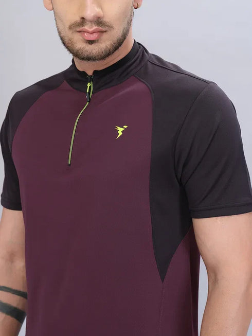 Men Colorblock Slim Fit Mock Neck T-shirt with TECHNO COOL+