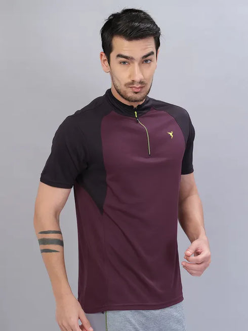 Men Colorblock Slim Fit Mock Neck T-shirt with TECHNO COOL+