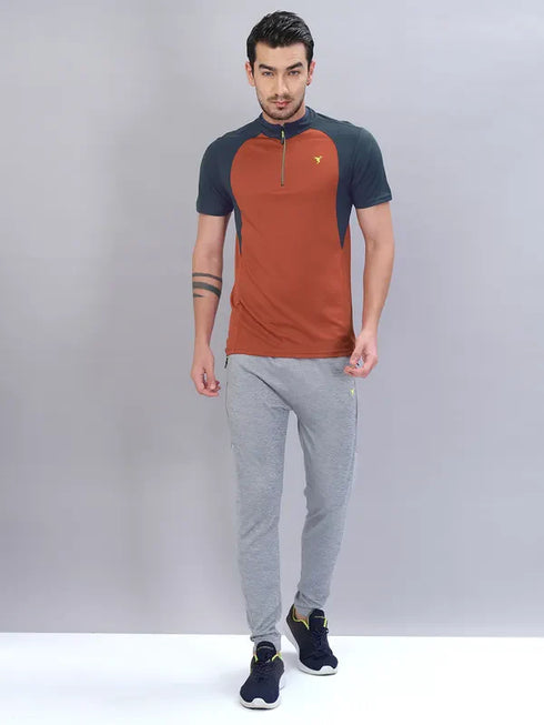 Men Colorblock Slim Fit Mock Neck T-shirt with TECHNO COOL+