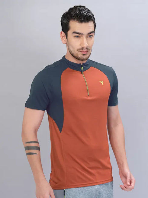 Men Colorblock Slim Fit Mock Neck T-shirt with TECHNO COOL+