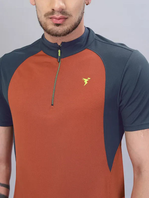 Men Colorblock Slim Fit Mock Neck T-shirt with TECHNO COOL+
