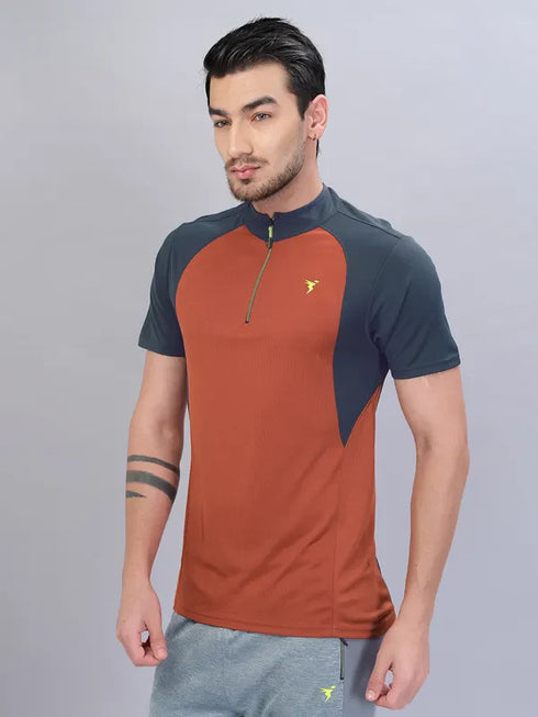 Men Colorblock Slim Fit Mock Neck T-shirt with TECHNO COOL+