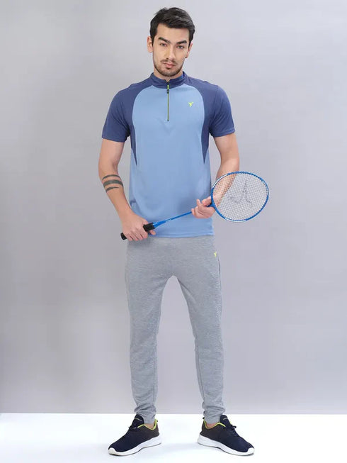 Men Colorblock Slim Fit Mock Neck T-shirt with TECHNO COOL+