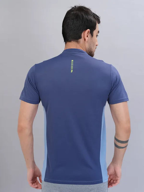 Men Colorblock Slim Fit Mock Neck T-shirt with TECHNO COOL+