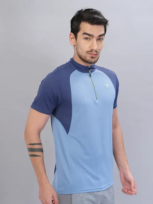 Men Colorblock Slim Fit Mock Neck T-shirt with TECHNO COOL+