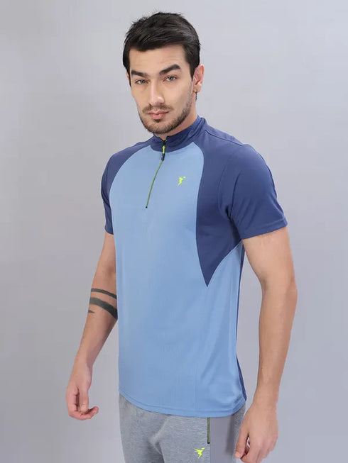 Men Colorblock Slim Fit Mock Neck T-shirt with TECHNO COOL+