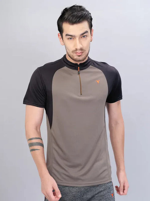 Men Colorblock Slim Fit Mock Neck T-shirt with TECHNO COOL+