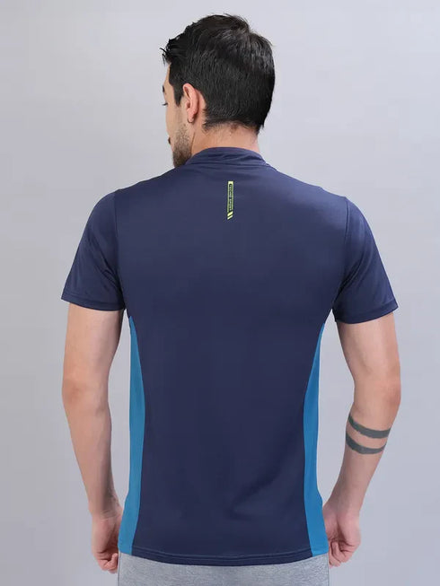 Men Colorblock Slim Fit Mock Neck T-shirt with TECHNO COOL+
