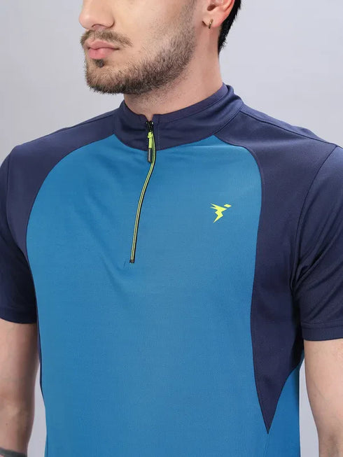 Men Colorblock Slim Fit Mock Neck T-shirt with TECHNO COOL+