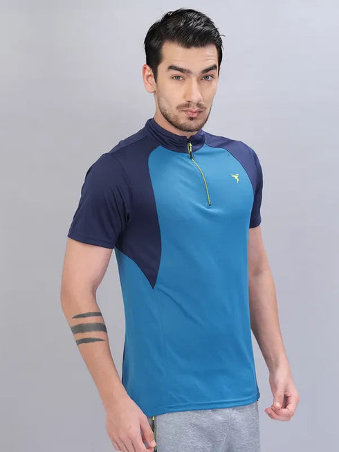 Men Colorblock Slim Fit Mock Neck T-shirt with TECHNO COOL+