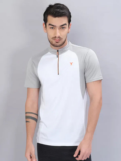 Men Colorblock Slim Fit Mock Neck T-shirt with TECHNO COOL+